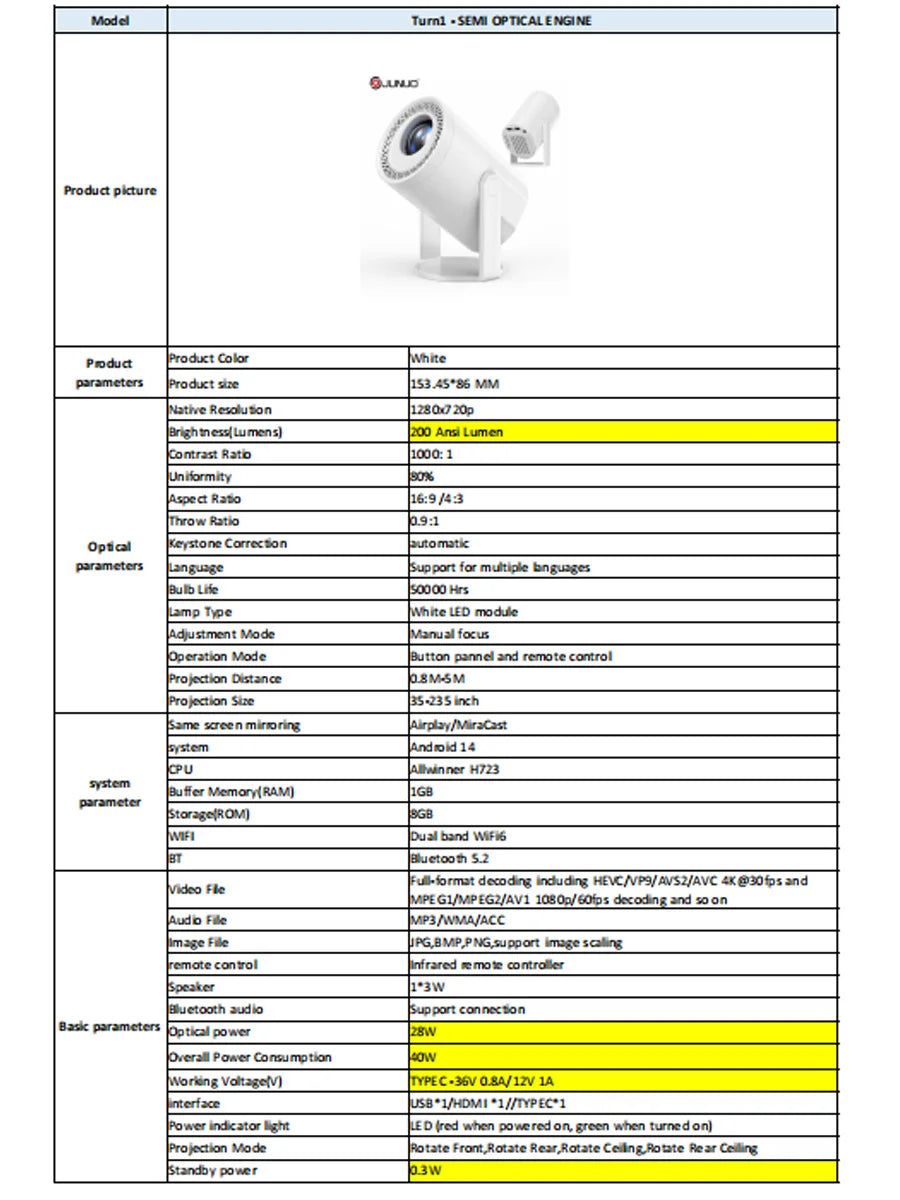 Android Smart Projector: Portable 4K-compatible 200-lumen 720p mini HD projector