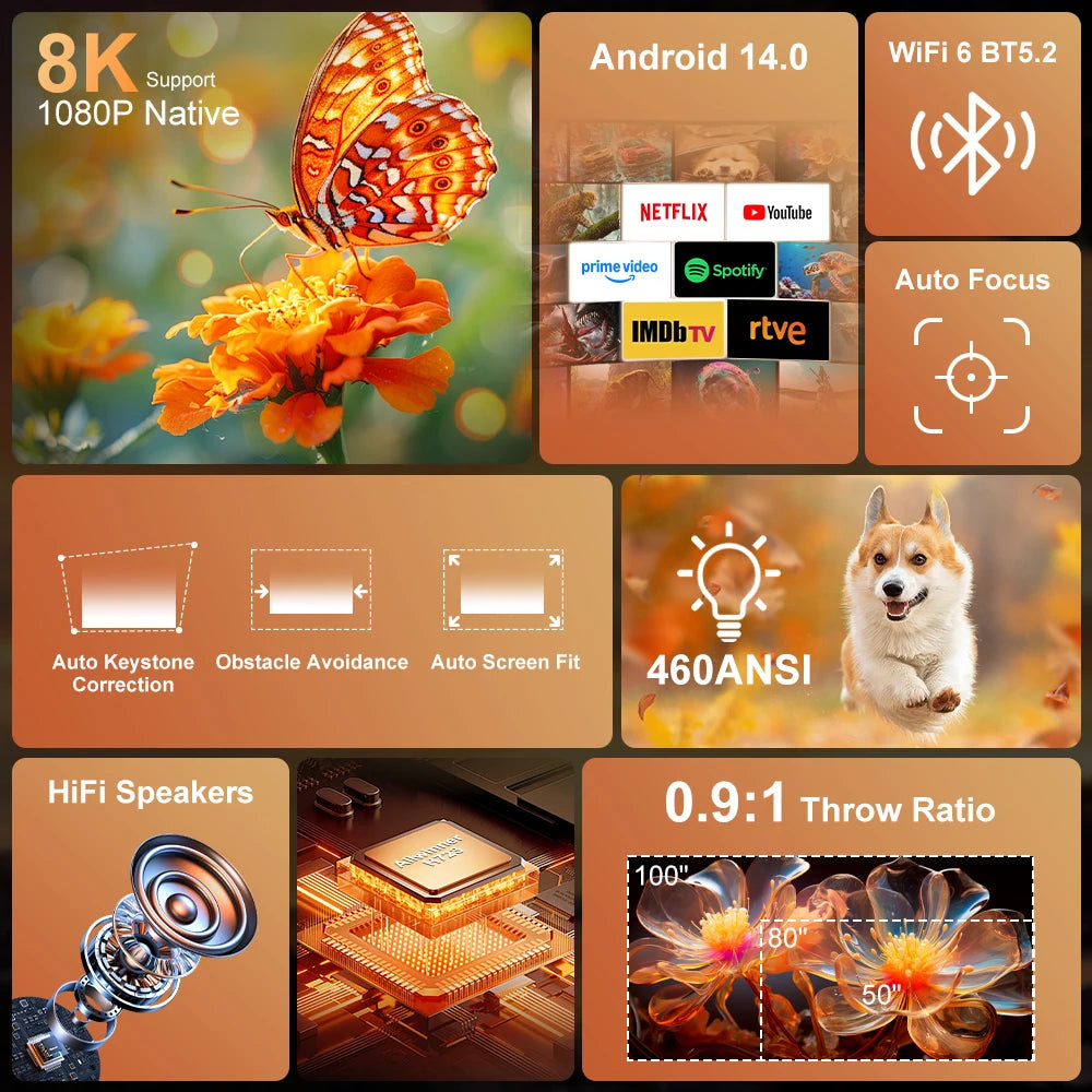 Salange P60Pro Portable Projector 8K Android 14.0